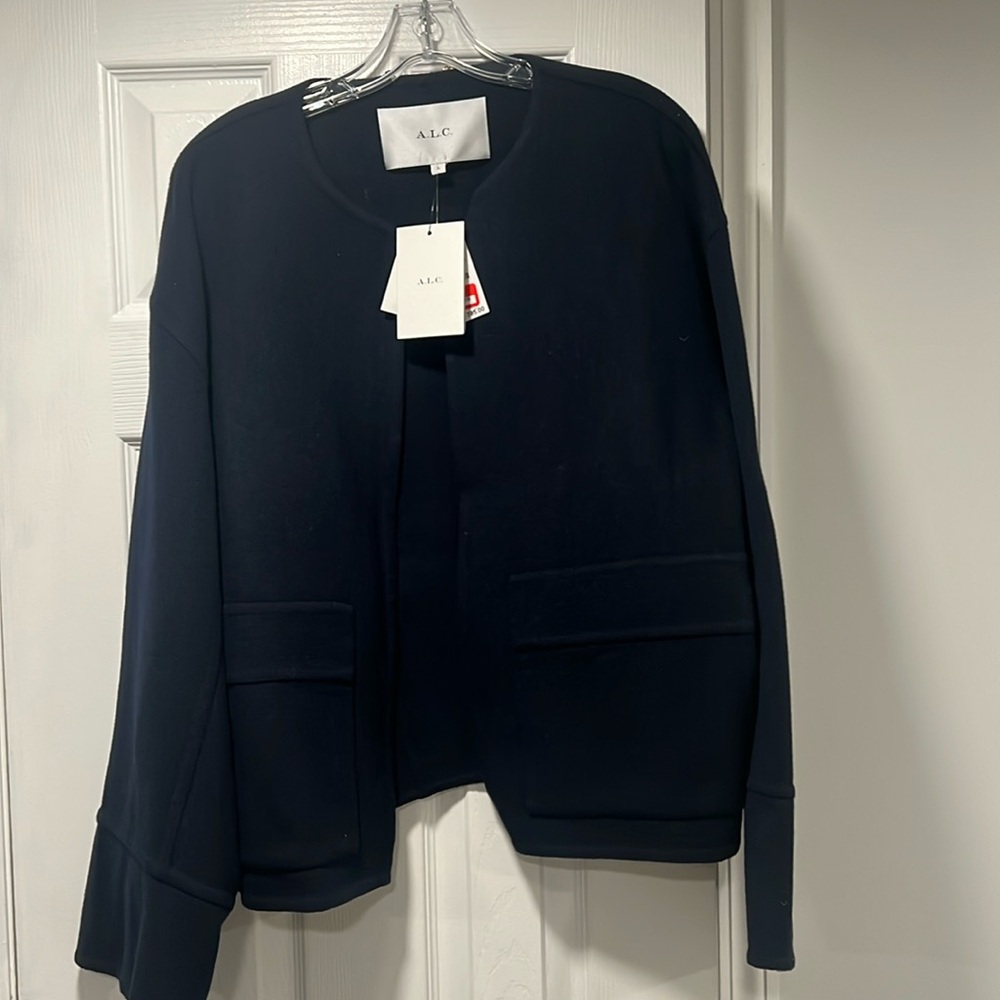 ALC Wool Collarless Navy Coat